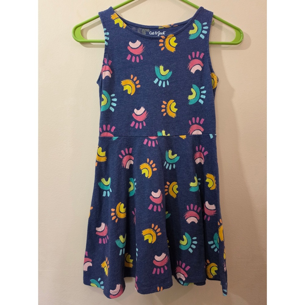 Cat & Jack Girls Navy Blue Abstract Rainbow Skater‎ Dress Size M 7/8 Sleeveless